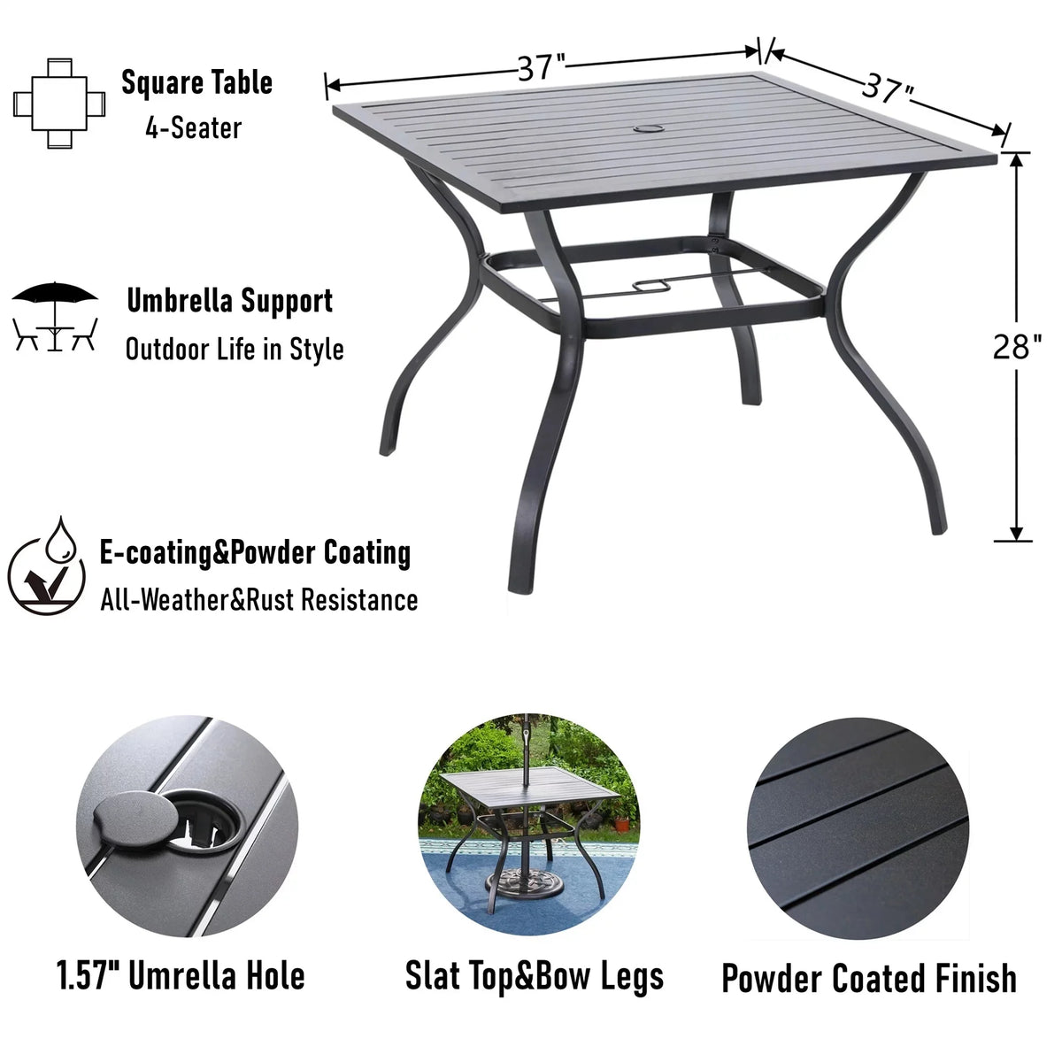5-Piece Outdoor Patio Dining Set with Steel Frame V250801
