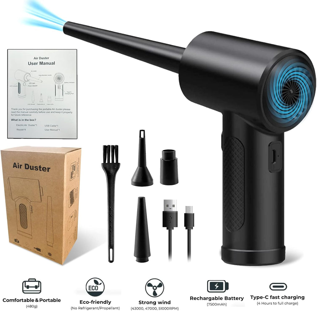 Cordless Electric Air Duster, 6000mAh Rechargeable, 43000-51000RPM, Pack of 2 O669