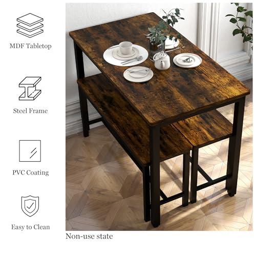 3-Piece Grey Dining Table Set with 2 Benches T17597