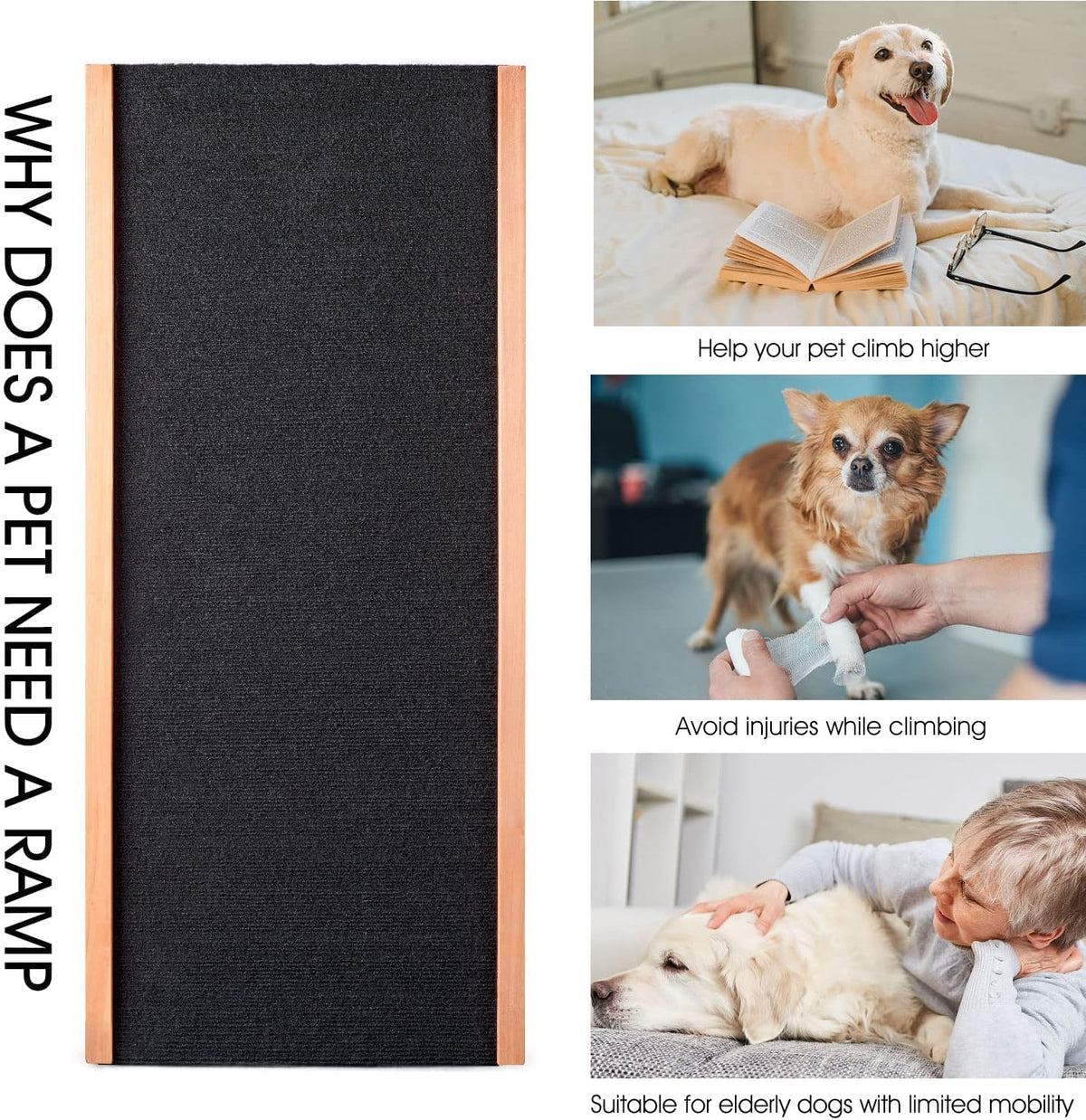 Wooden Height Adjustable Pet Ramp with Non Slip Carpet Surface, Foldable (Large) L780851