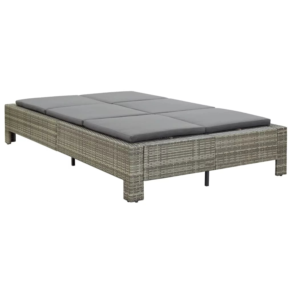 2-Person Sunbed with Cushion Gray Poly Rattan G763