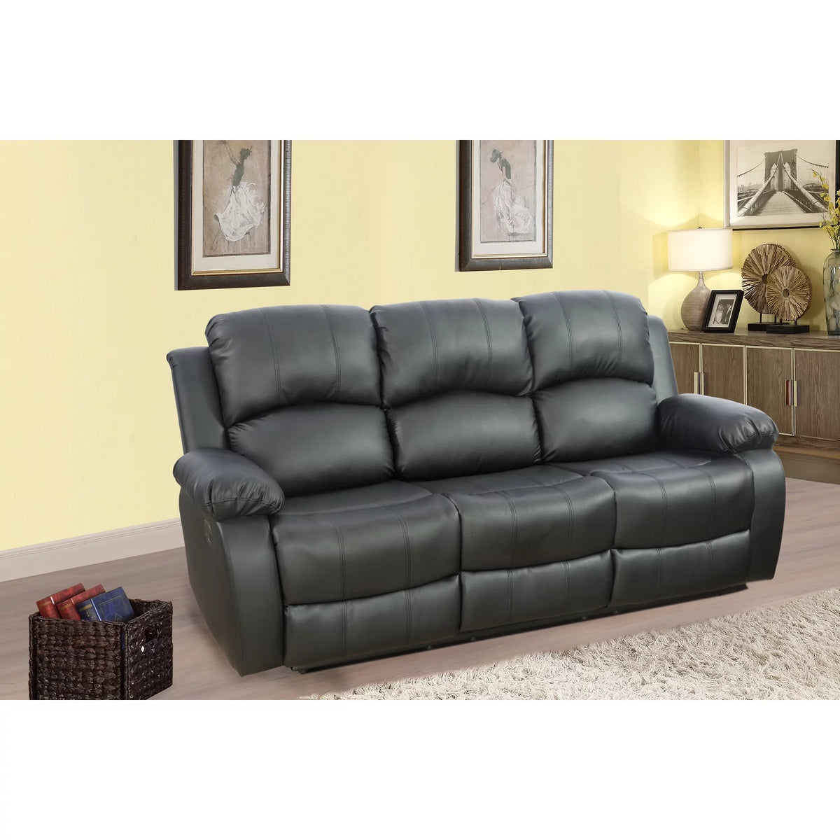 Black Bonded Leather 3 PCS Reclining Sofa Set L6678