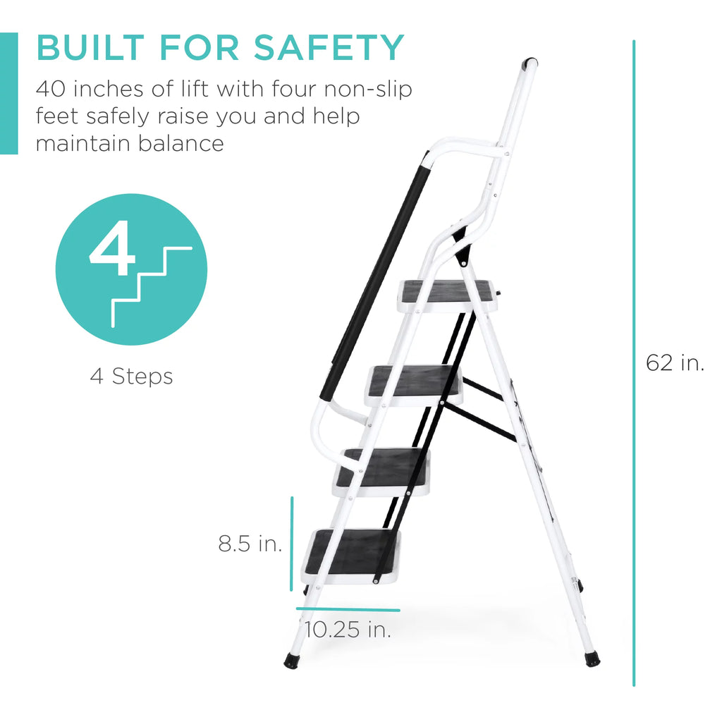 4-Step Portable Folding Anti-Slip Steel Ladder with Handrails H690827
