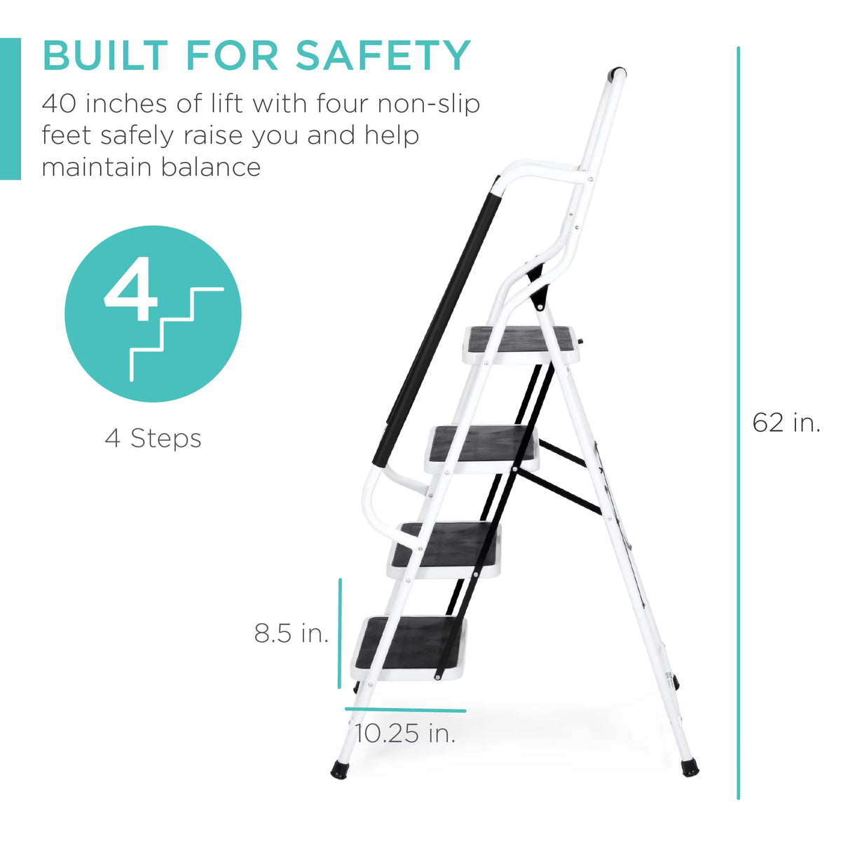 4-Step Portable Folding Anti-Slip Steel Ladder with Handrails H690827