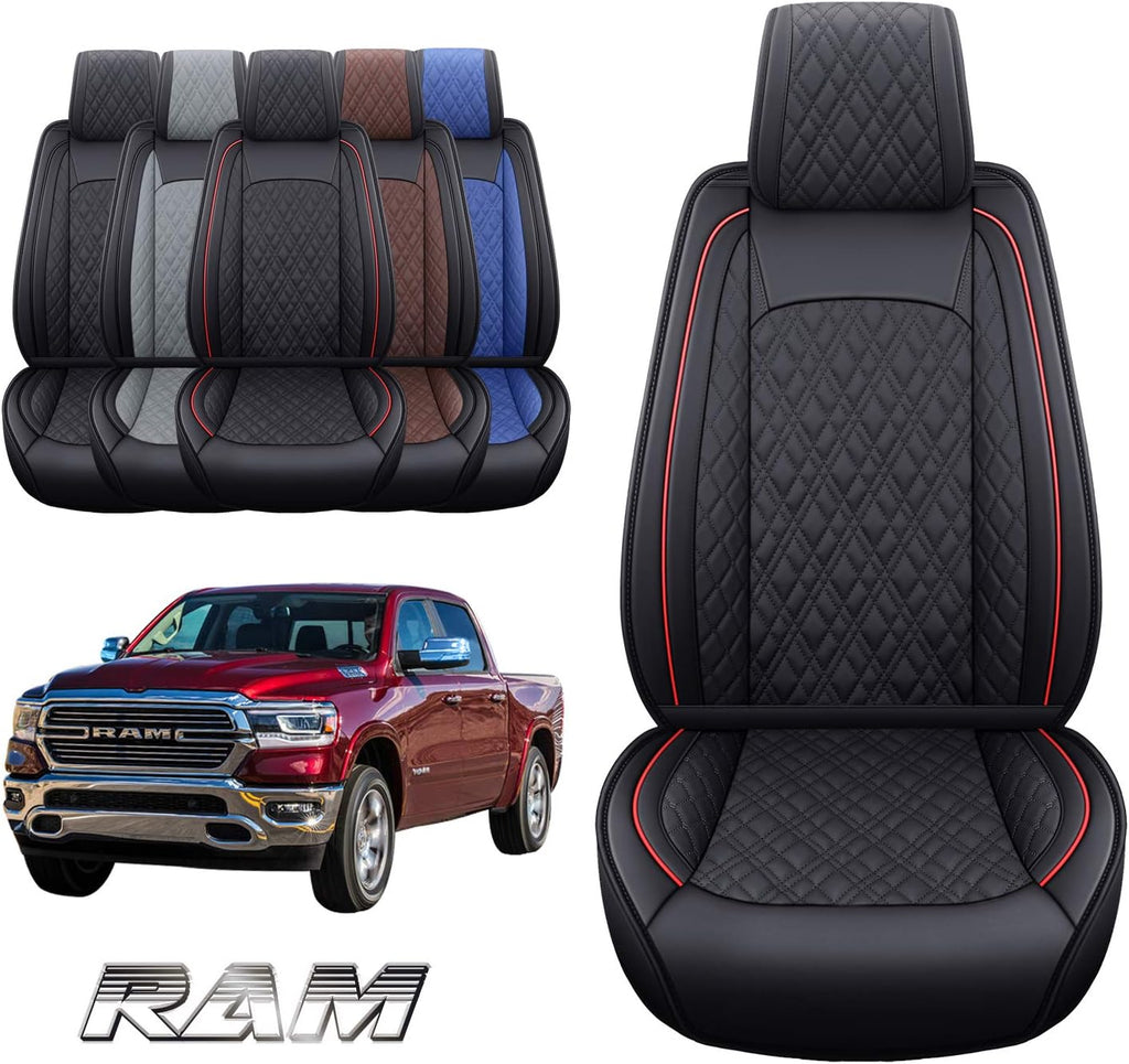 2 PCS Front Black-Red Waterproof Leather Car Seat Covers V606670