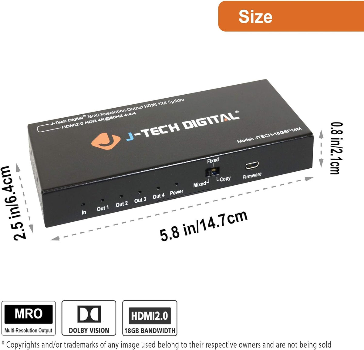 18GBps 1x4 HDMI 2.0 Splitter HDR10 Dolby Vision 4K@60Hz 4:4:4 Z493469