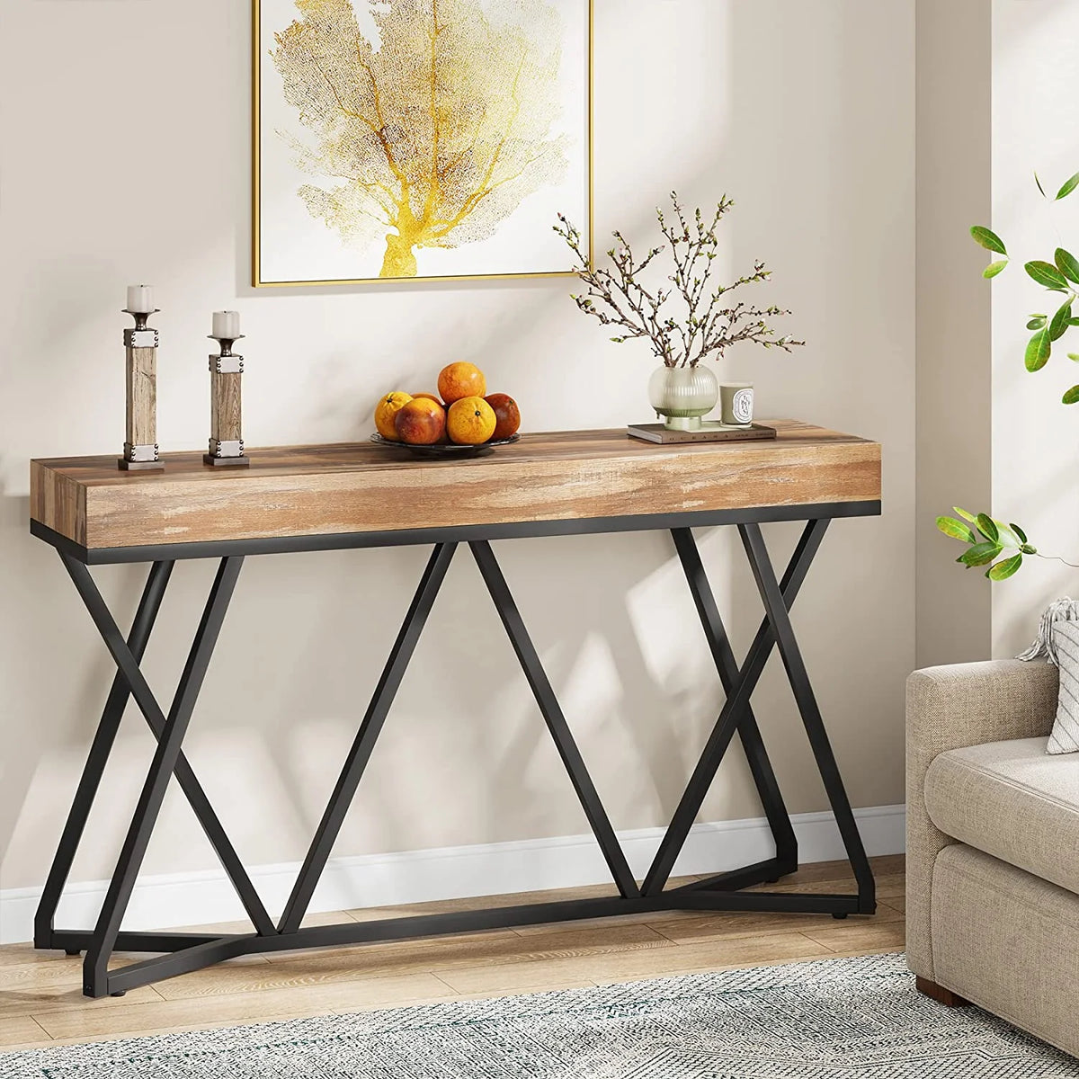 55" Wood Console Table with Metal Base Q296