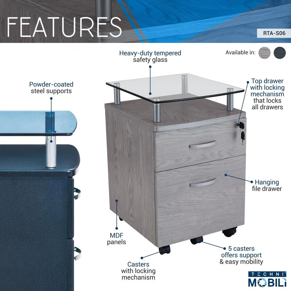 Rolling File Cabinet with Glass Top I847