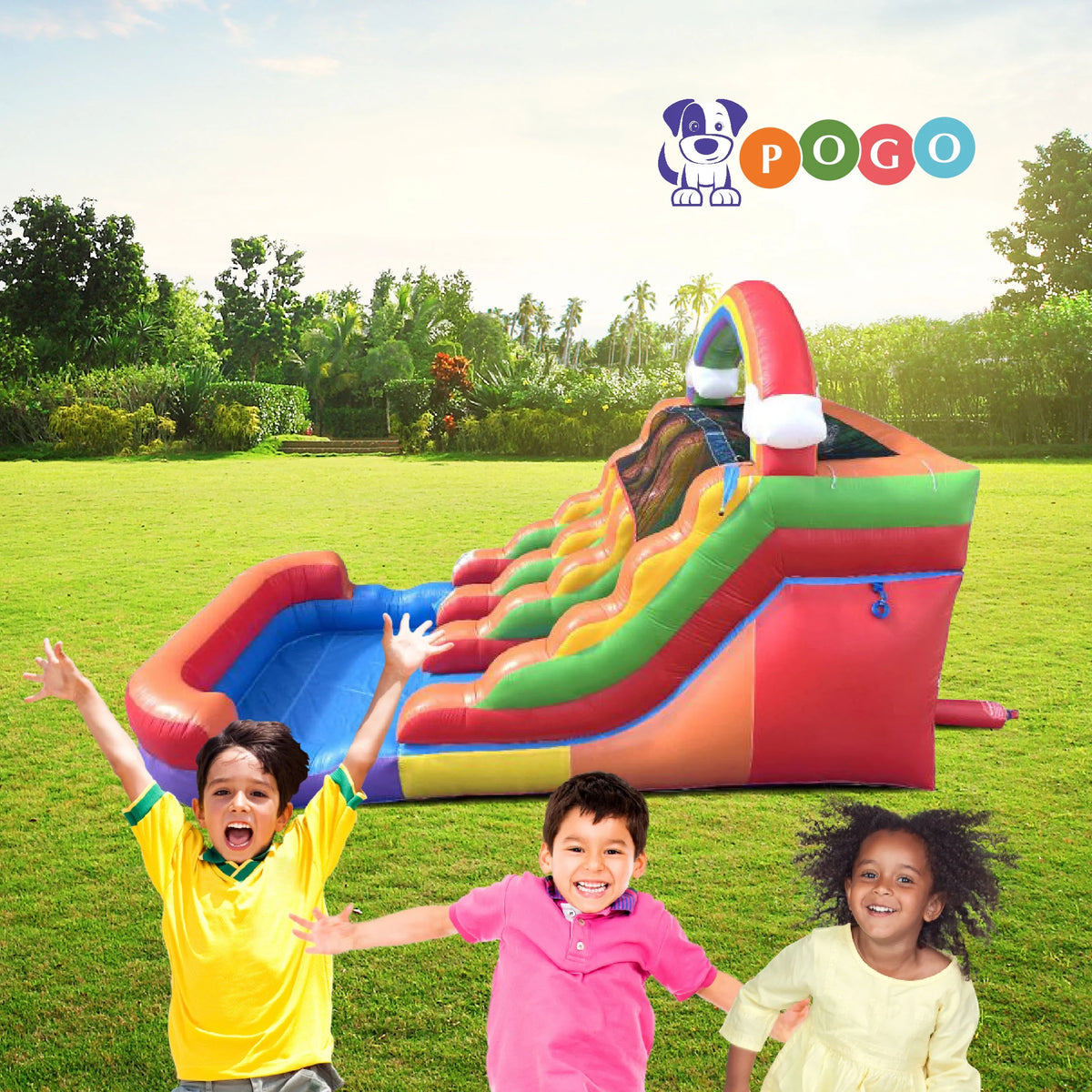 Rainbow Cloud Inflatable Double Water Slide with Blower, 13 Ft F873