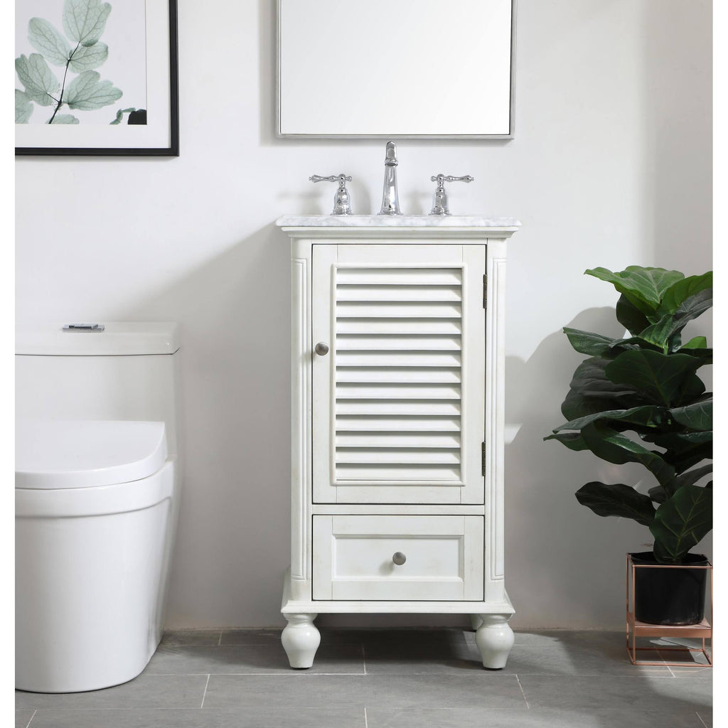 24 inch Antique White Bathroom Vanity Cabinet Set with Marble Top B219