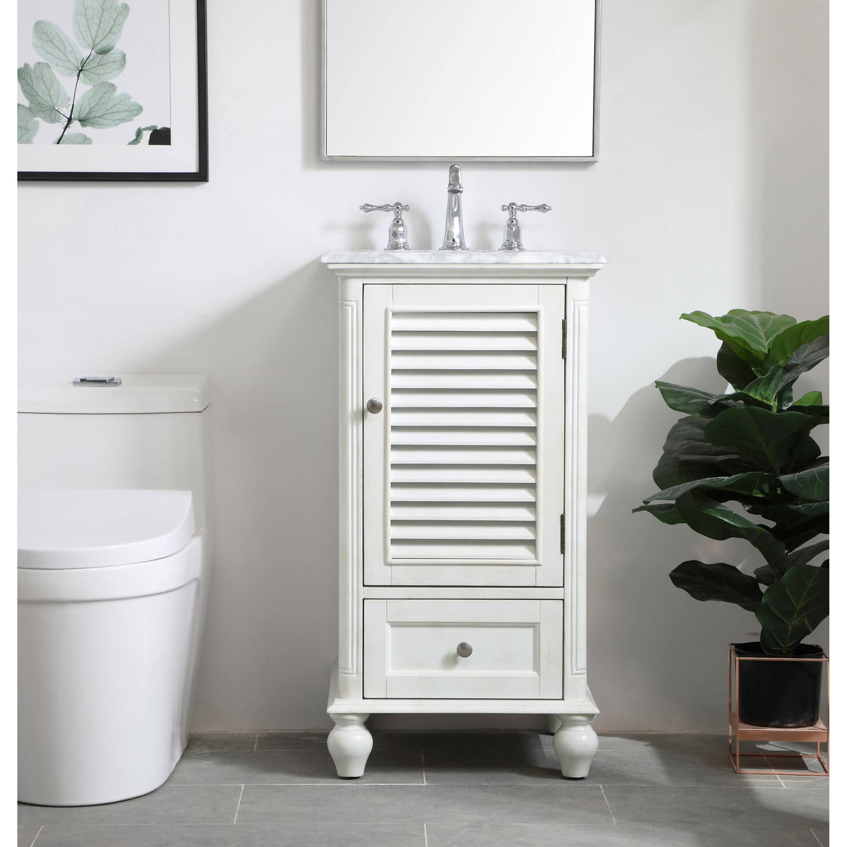 24 inch Antique White Bathroom Vanity Cabinet Set with Marble Top B219