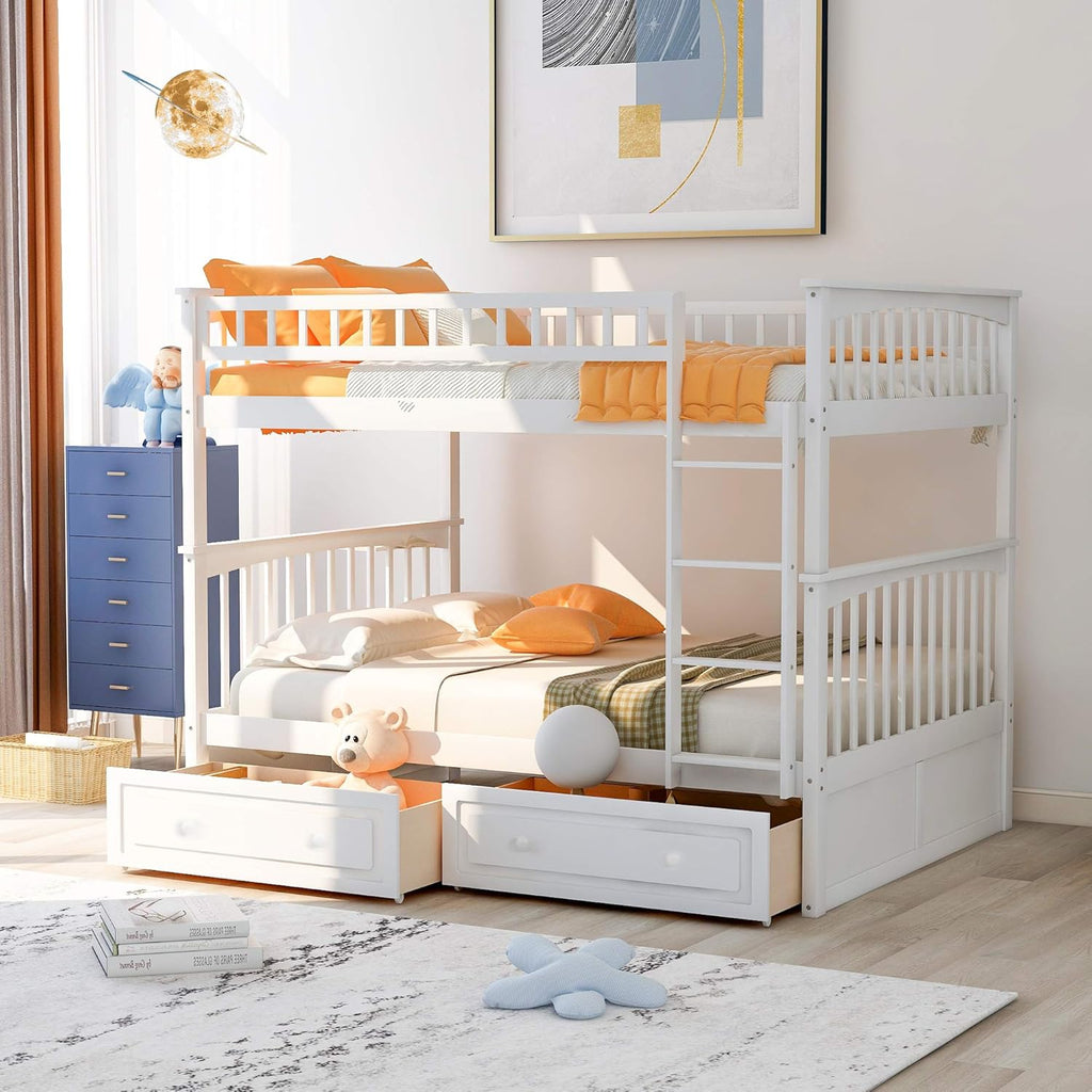 Solid Wood Twin Over Twin Bunk Bed with Two Storage Drawers T524