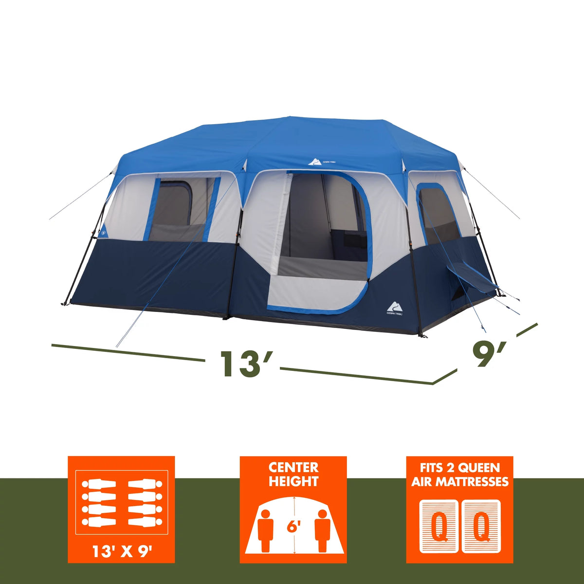 13' x 9' 8-Person Cabin Tent with LED Lighted Poles B8434