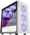 White Mesh Mid-Tower ATX PC Gaming Case with 6 ARGB Fans Tempered Glass Y32084