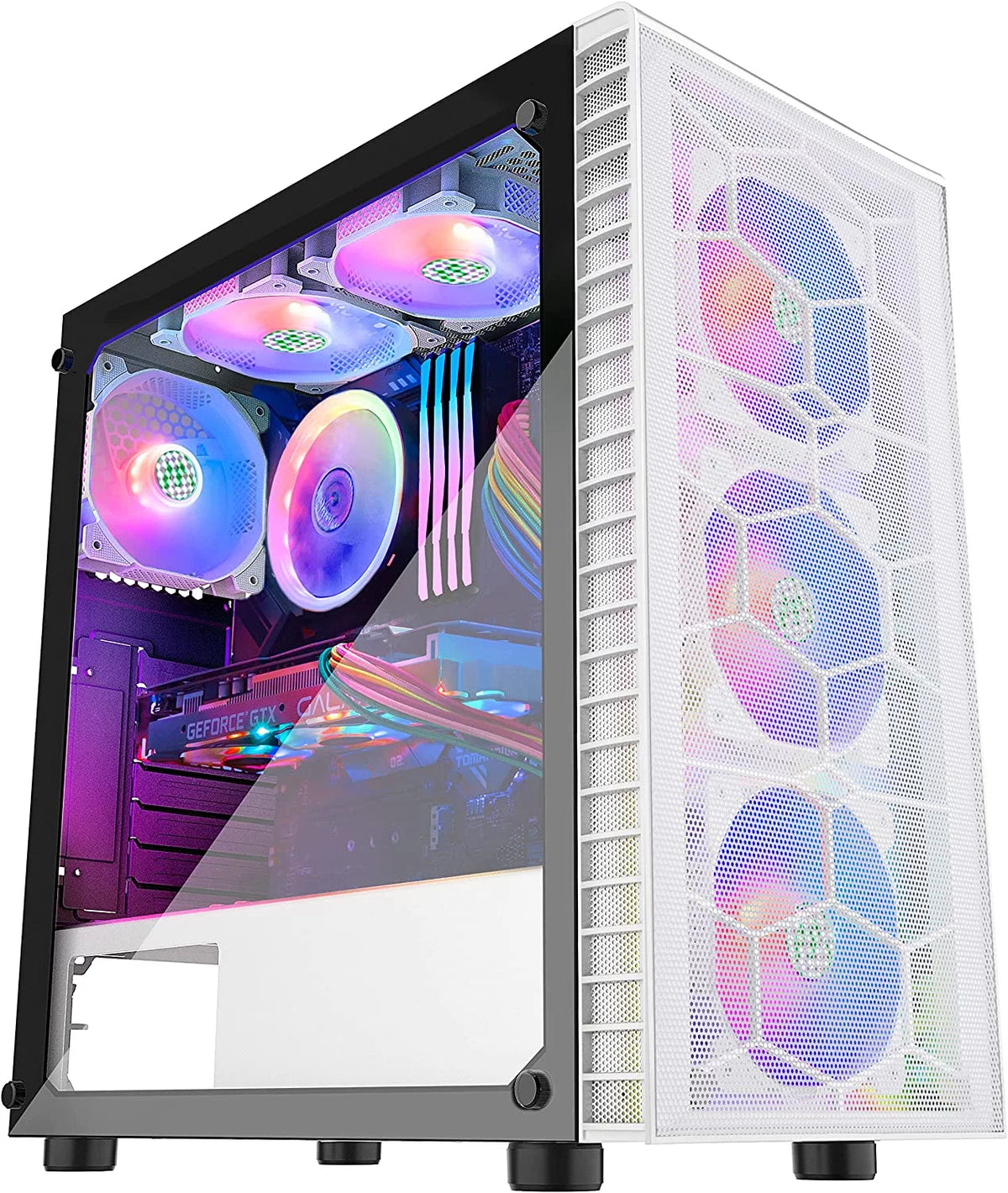 White Mesh Mid-Tower ATX PC Gaming Case with 6 ARGB Fans Tempered Glass Y32084