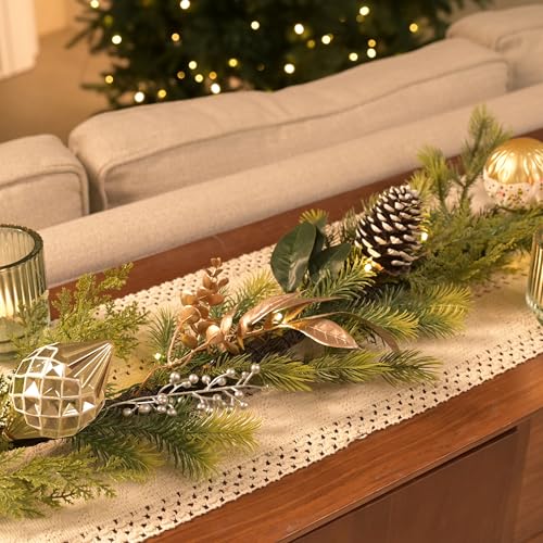 6Ft Prelit Christmas Garland with Pine Cone, Bow Ornaments (Green Gold) O759