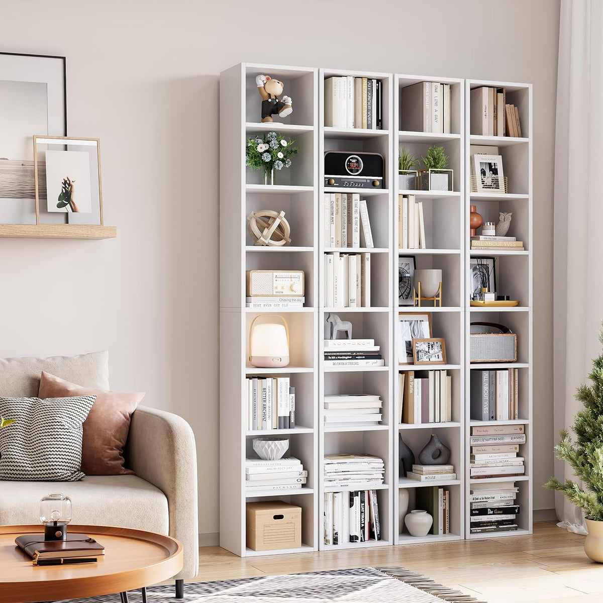 White 8-Tier Narrow Bookshelf with Adjustable Shelves Q300