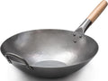 Flat Hand Hammered Carbon Steel Wok with Helper Handle 14 Inch C146