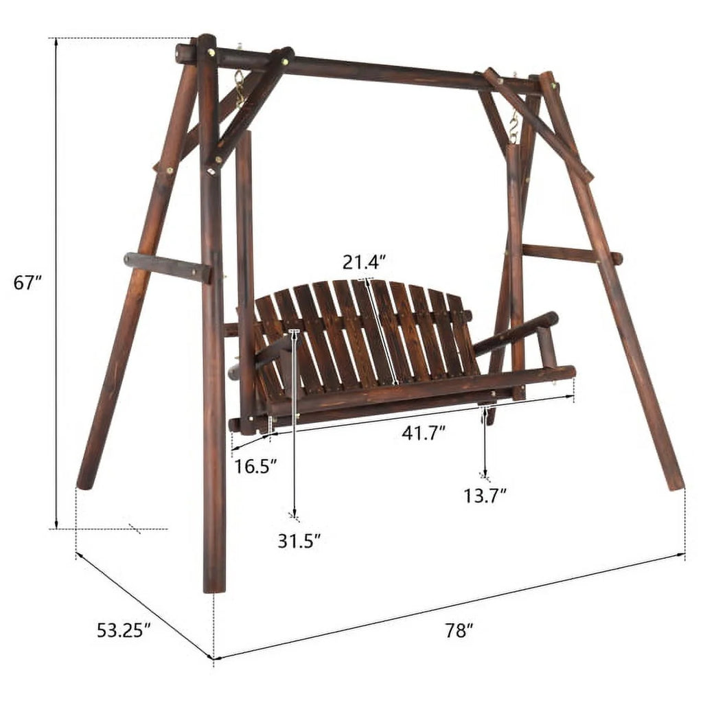 6.5ft Hardwood Patio Swing with Stand, Carbonized F6142