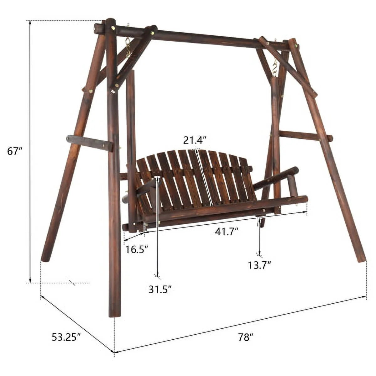 6.5ft Hardwood Patio Swing with Stand, Carbonized F6142