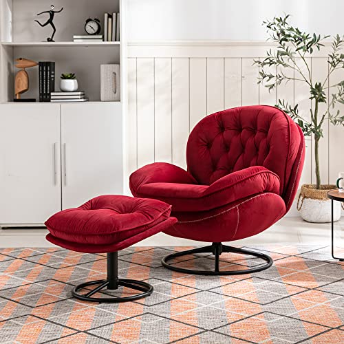 Velvet Swivel Accent Chair with Ottoman Set (Fruit Green) N490210