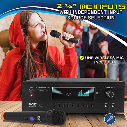 1000W 5.2 Channel Home Theater Receiver with Bluetooth 5.0 and 2 UHF Wireless Mics H465444