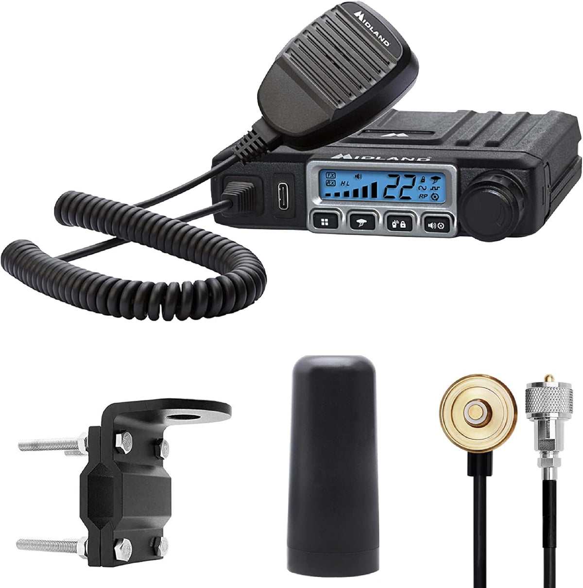 15 Watt GMRS Two-Way Radio with Mirror Mount, Antenna Cable and 3dB Gain Antenna S198