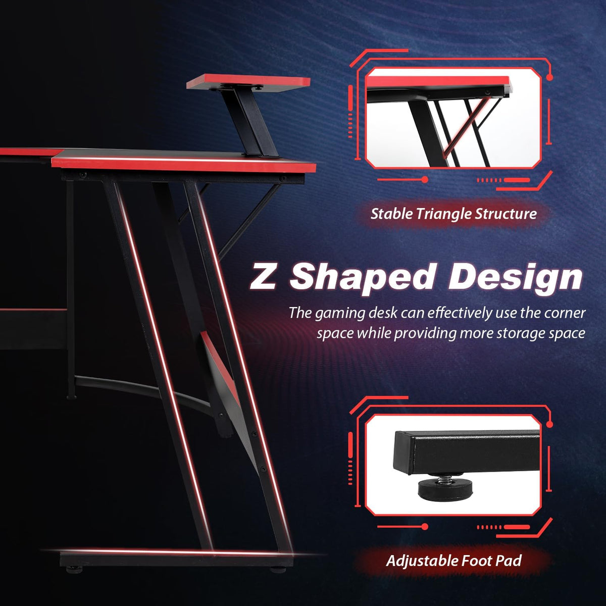Black L Shaped Corner Computer Desk with Monitor Stand Z1511