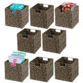 Black Wash Woven Hyacinth Cube Organizer Basket with Handles, 8 Pack O692