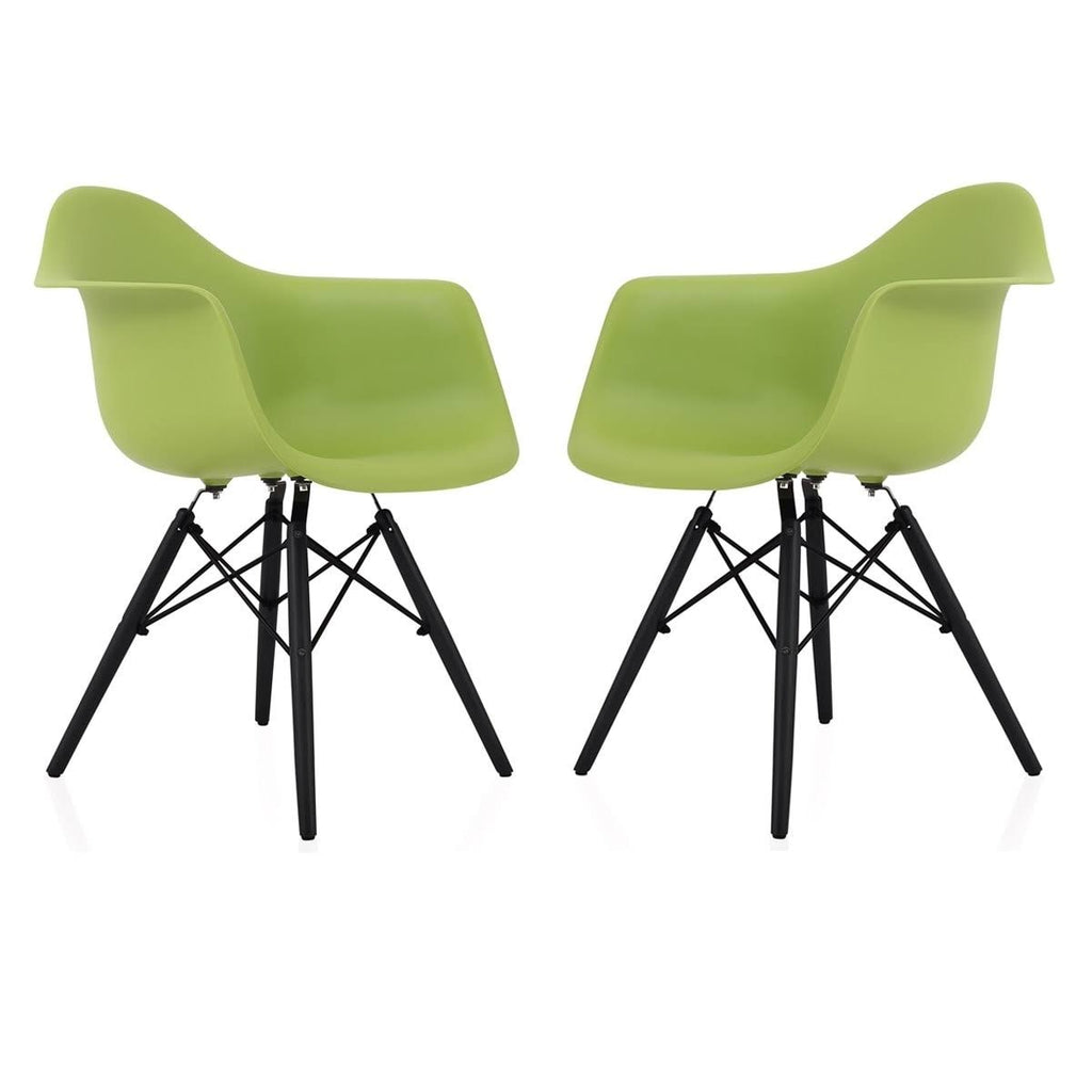 Green Molded Plastic Dining Arm Chair with Black Wood Legs Set of 2 D255735