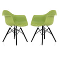 Green Molded Plastic Dining Arm Chair with Black Wood Legs Set of 2 D255735
