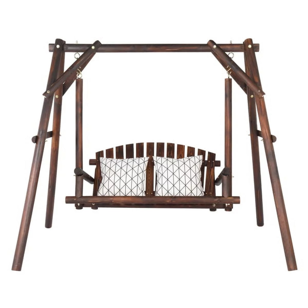 6.5ft Hardwood Patio Swing with Stand, Carbonized F6142