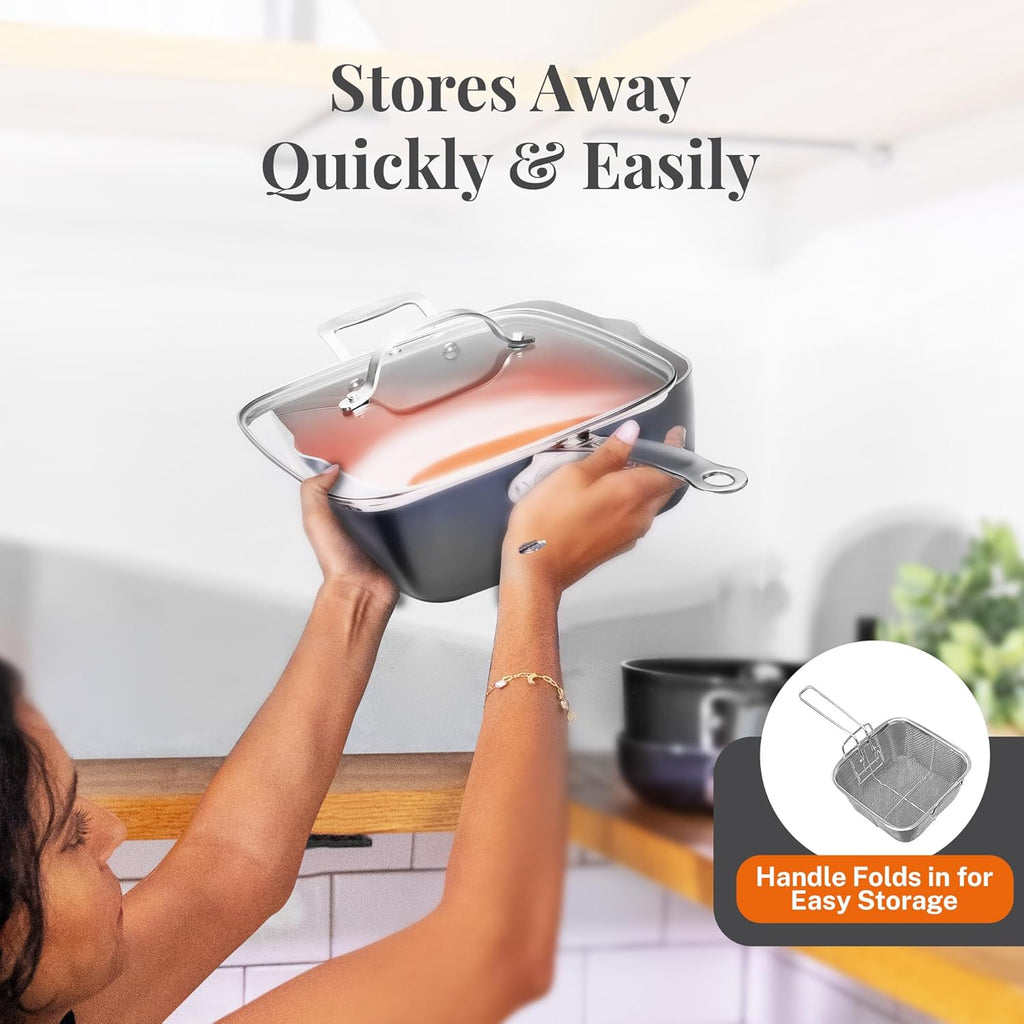 4 Pc Nonstick Ceramic Deep Frying Pan with Lid C8056