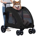 Large Dog Stroller, Removable Cushion Adjustable Handle Foldable 4 Wheel Pet Stroller (Black) I858422