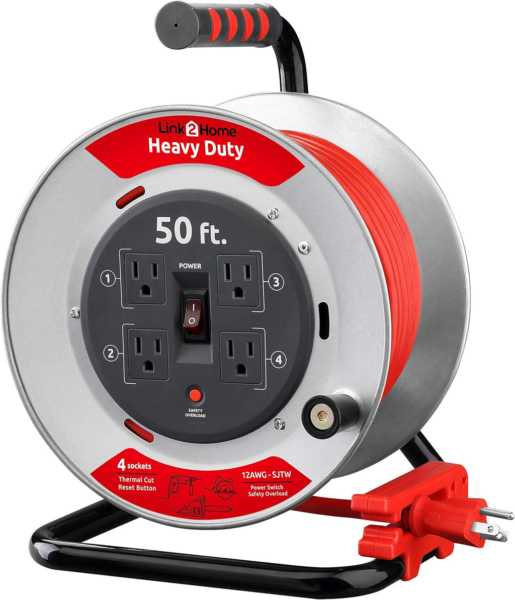 75 ft. Metal Cord Reel Extension Cord 4 Power Outlets 12 AWG SJTW J7152