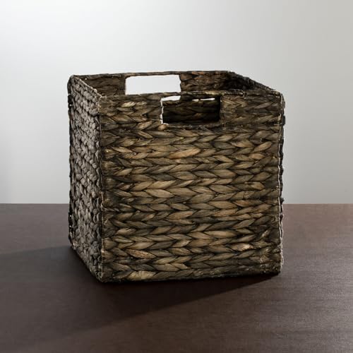Black Wash Woven Hyacinth Cube Organizer Basket with Handles, 8 Pack O692