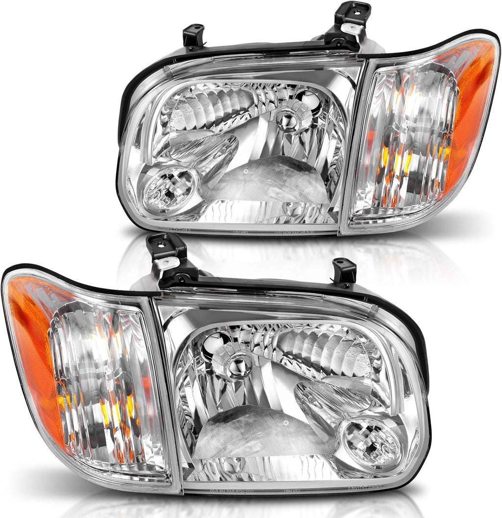 Headlight Assembly Pair Black Housing Amber Reflector F933