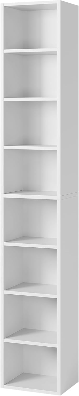 White 8-Tier Narrow Bookshelf with Adjustable Shelves Q300