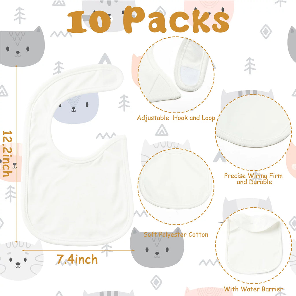 10 Pcs White Cotton Waterproof Baby Bibs O4969