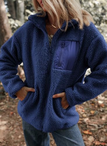 Womens Fleece Jackets Long Sleeve Warm Teddy Coats with Pockets S6821