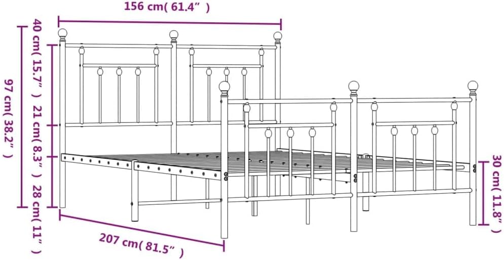 Black Metal Double Bed with Headboard and Footboard H8528