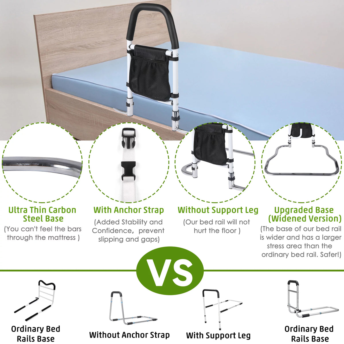 Bed Assist Rail with Anchor Strap and Storage Pocket X46137