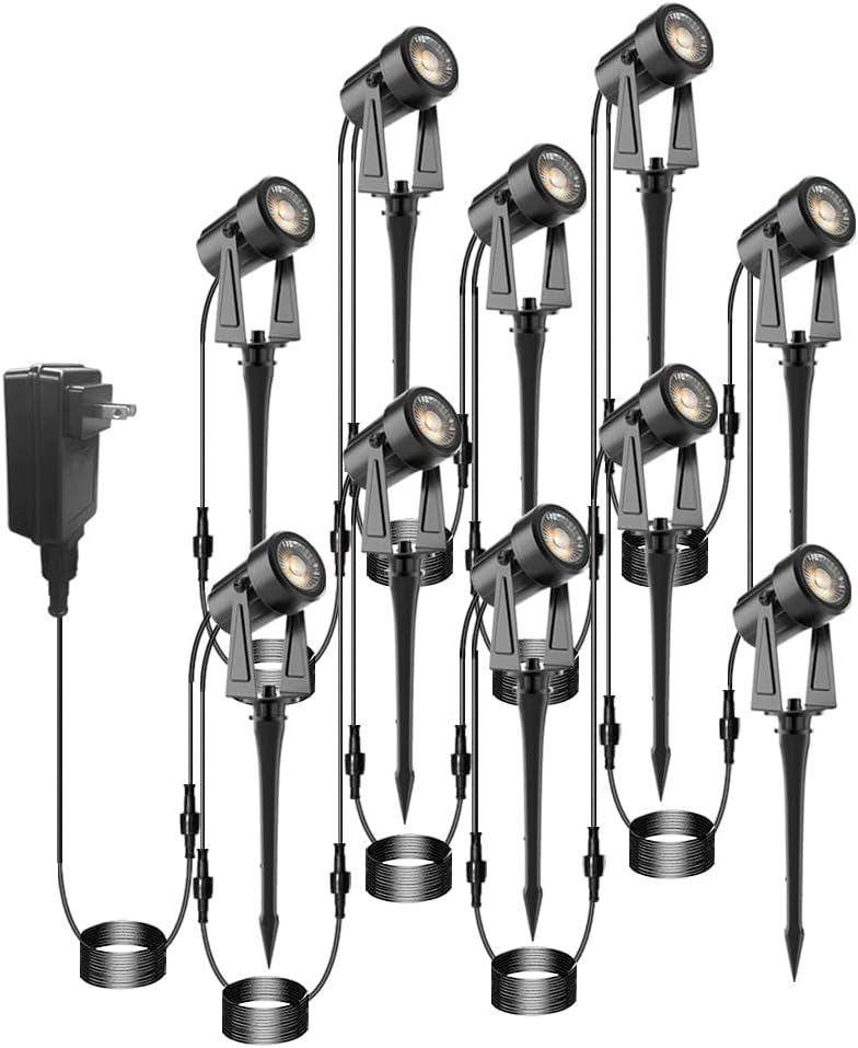 3Wx10 Low Voltage Outdoor Landscape Spotlights with Stake, 3000K Warm White IP65 Waterproof, 10Pack M402656