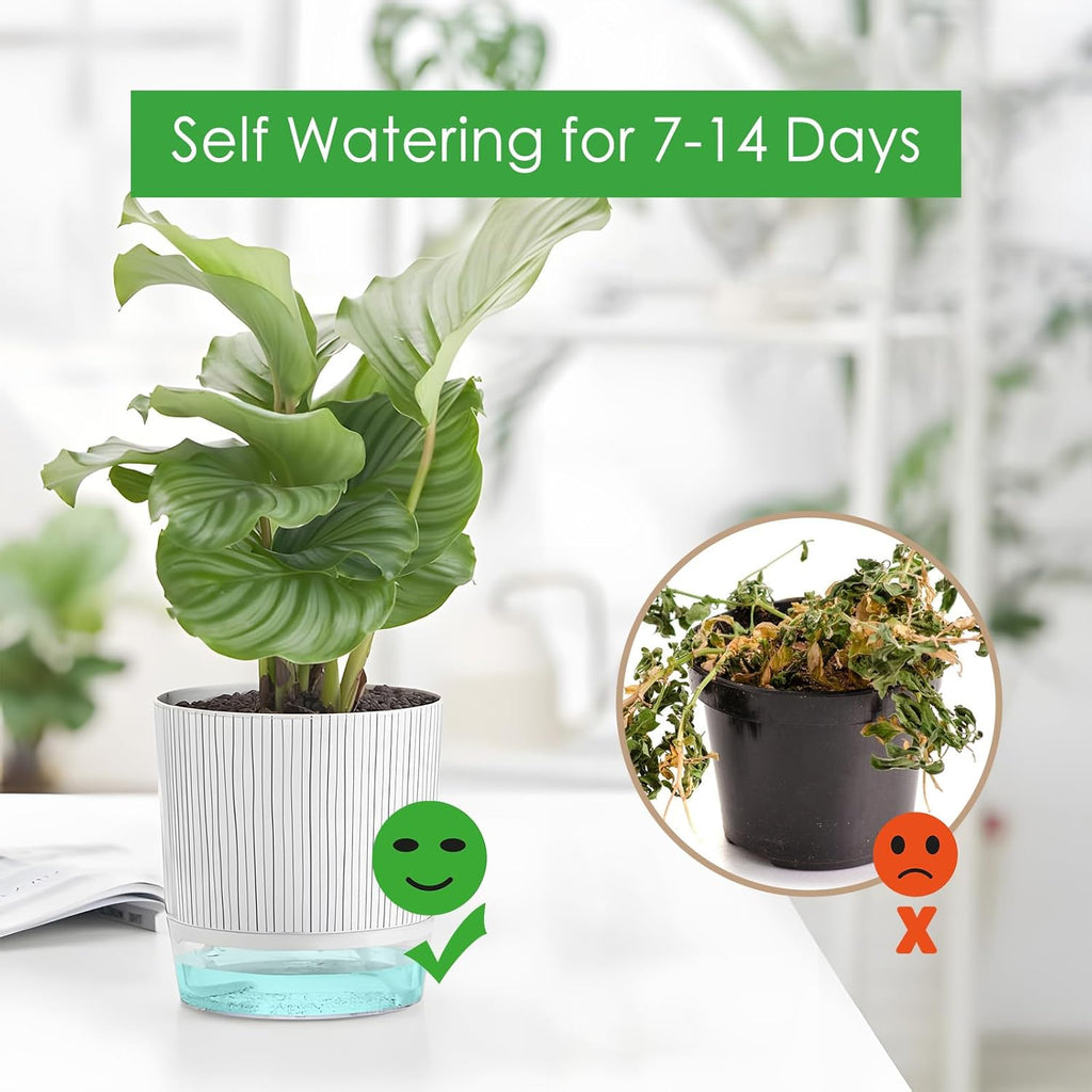 4 Pack Self Watering Pots, 4.3+5.5 Inch Planter Pot with Wick Rope and Reservoir Z1441