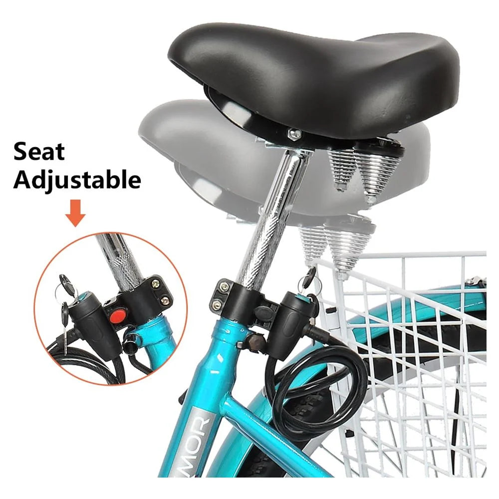 Adult Trike 7 Speed 24/26 Inch Three-Wheeled Cruiser Bike with Folding Front & Rear Basket Adjustable Height Seat F702500