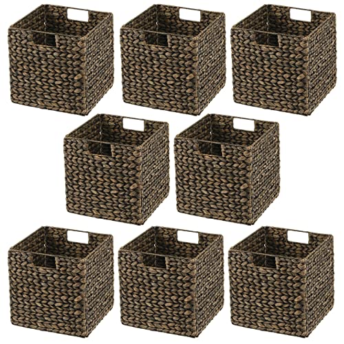Black Wash Woven Hyacinth Cube Organizer Basket with Handles, 8 Pack O692