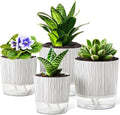 4 Pack Self Watering Pots, 4.3+5.5 Inch Planter Pot with Wick Rope and Reservoir Z1441