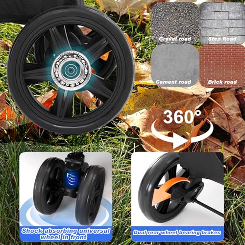 Large Dog Stroller, Removable Cushion Adjustable Handle Foldable 4 Wheel Pet Stroller (Black) I858422