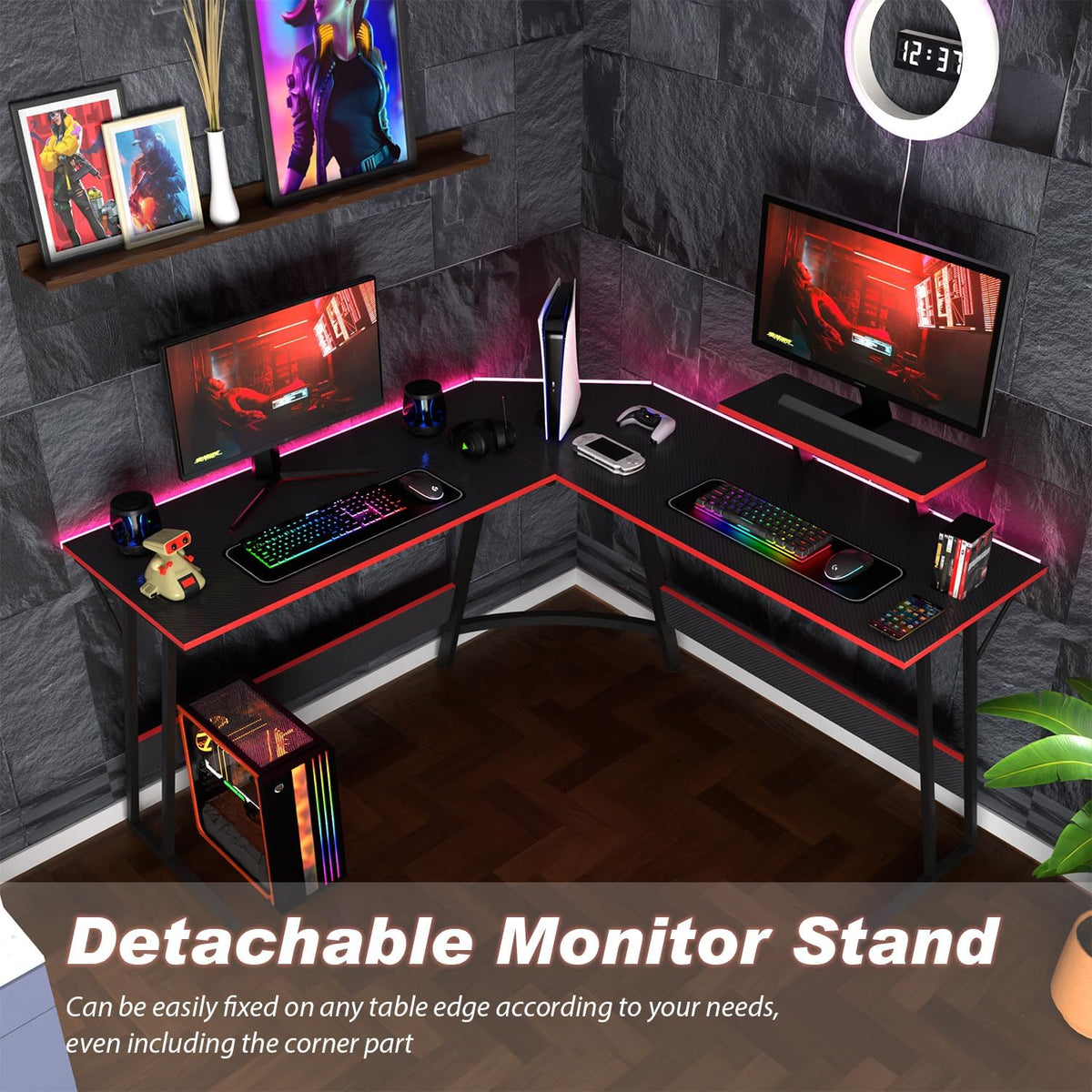 Black L Shaped Corner Computer Desk with Monitor Stand Z1511