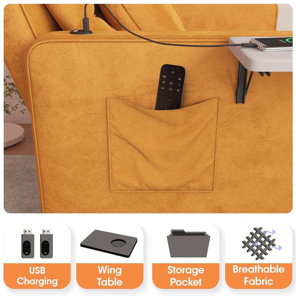 Velvet 3-in-1 Sofa Bed Chair with Wing Table and USB Ports G560